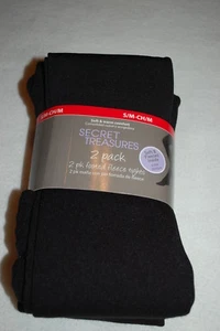 Womens 2 PAIR PACK FOOTED TIGHTS Fleece Lined SOLID BLACK Soft & Warm SIZE S-M - Picture 1 of 1