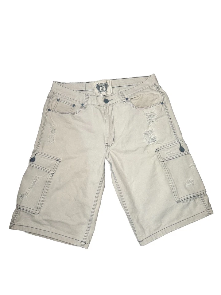 Pantalones Cortos FUSAI Para Hombre 36 Tostados Denim Bolsillos con Cremallera Sueltos Hip Hop Y2K De Colección Foto 1 de 4