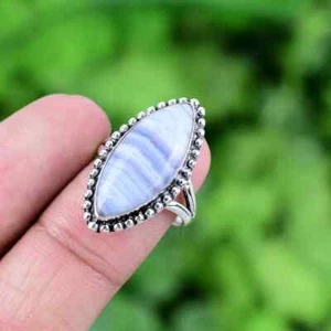 Lush Blue Lace Agate Gemstone 925 Sterling Silver Handmade Ring Gift All Sizes - Picture 1 of 10