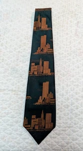 Vtg WEMBLEY Neck Double Tie NEW YORK SKYLINE World Trade Center TWIN TOWERS - Picture 1 of 4