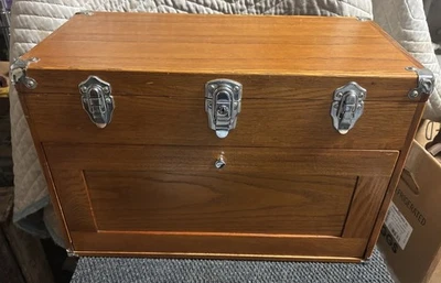 Vintage Gerstner 8 Drawers Oak Wood Machinist Chest Tool Box Model International - Image 1 of 4