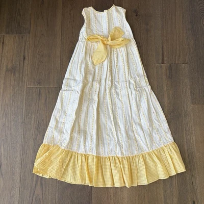 Vintage 50/60s Girls Sleeveless  Maxi Dress, Yellow And White Gingham Size 8 - Image 1 of 4