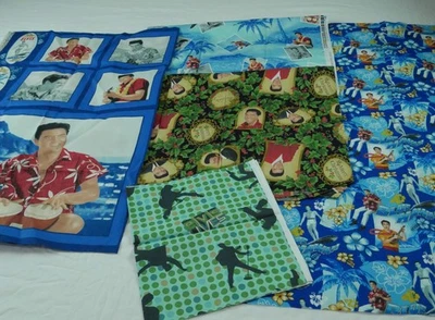 Lote de Tela Estampada Novedad Vintage Elvis Presley Años 90 Cranston Azul Panel Hawaiano Foto 1 de 4