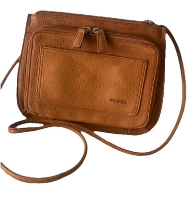 Fossil Leather Crossbody Shoulder Bag Tan With Organizer Boho Vintage READ - Image 1 of 4