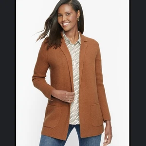 NWT! Talbots Notch Collar Wool Blend Brown Sweater Blazer Women’s Size PL $169 - Picture 1 of 12