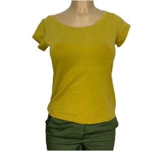 Eileen Fisher Mustard Basic Knit Tee Shirt Womens Size XS Casual Short Sleev Top - Picture 1 of 14