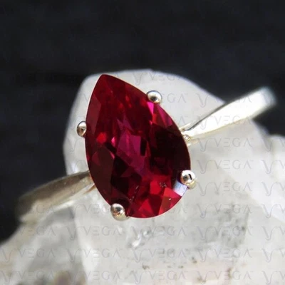 4.00 Carat Pear Cut Natural Ruby Solitaire Engagement Ring 18K White Gold Plated - Image 1 of 4