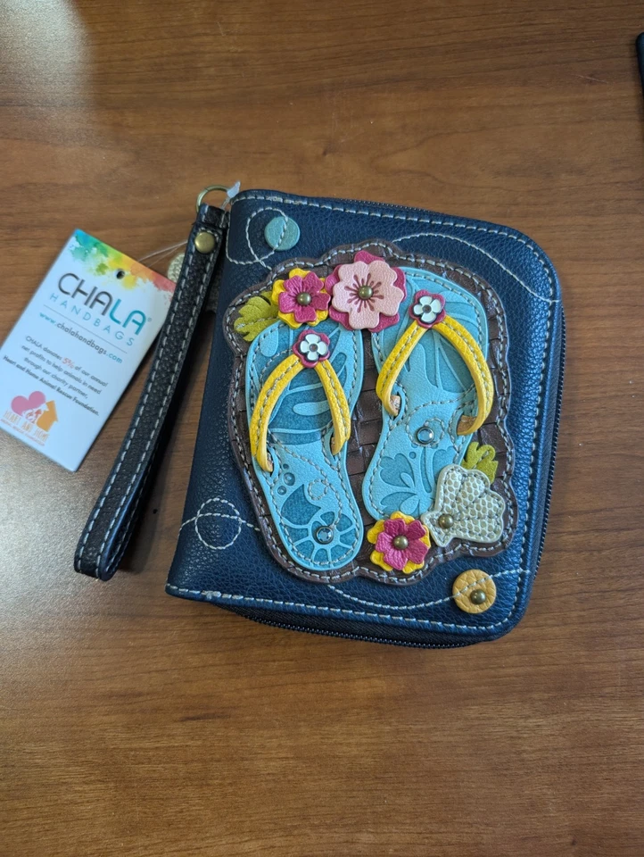 CHALA BLUE WEINER DACHSHUND DOG SCOOTER ZIPPERED WALLET FAUX LEATHER