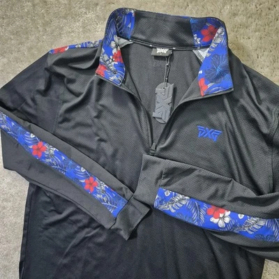 PXG Pullover Top Para Hombres Pequeño Negro Malla Ligera 1/4 Cremallera Floral Preppy Golf Foto 1 de 4
