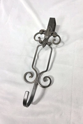 Fleur De Lis Black Wrought Iron Door Wreath Hanger 16'' - Image 1 of 4