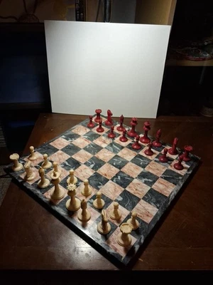 Старинный кости резной шахматы комплект красный и белый высокого качества - Изображение 1 из 4