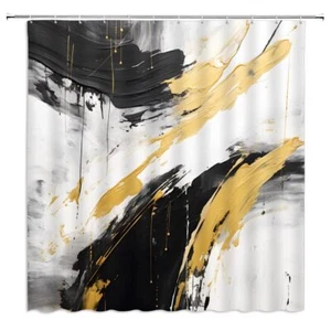 Black White Abstract Shower Curtain Grey Brushstrokes Modern Oil Painting Gra... - Picture 1 of 6