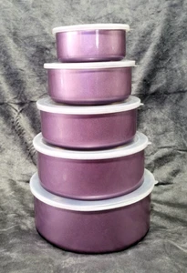 *Rare* Set of 5 Vintage Lavender Smart Home Stainless Steel Stack Bowls w/Covers - Picture 1 of 4
