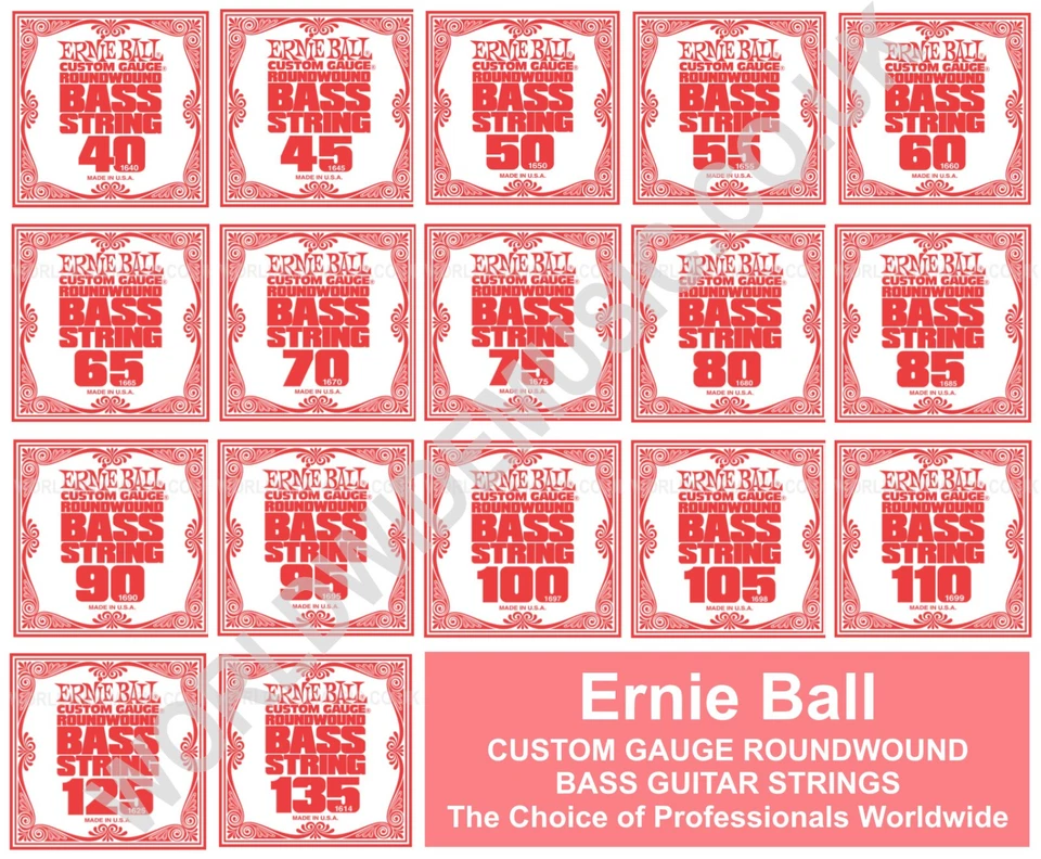 Ernie Ball BASS Guitar Strings - SINGLE STRING PACKS - All Gauges  .040 - .135 - Image 1 of 1
