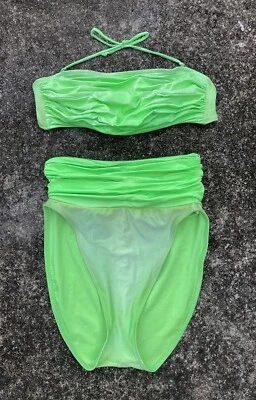 Vtg La Blanca Retro 80s Neon Green High Cut Bikini 2pc Swimsuit Sz M - Image 1 of 4