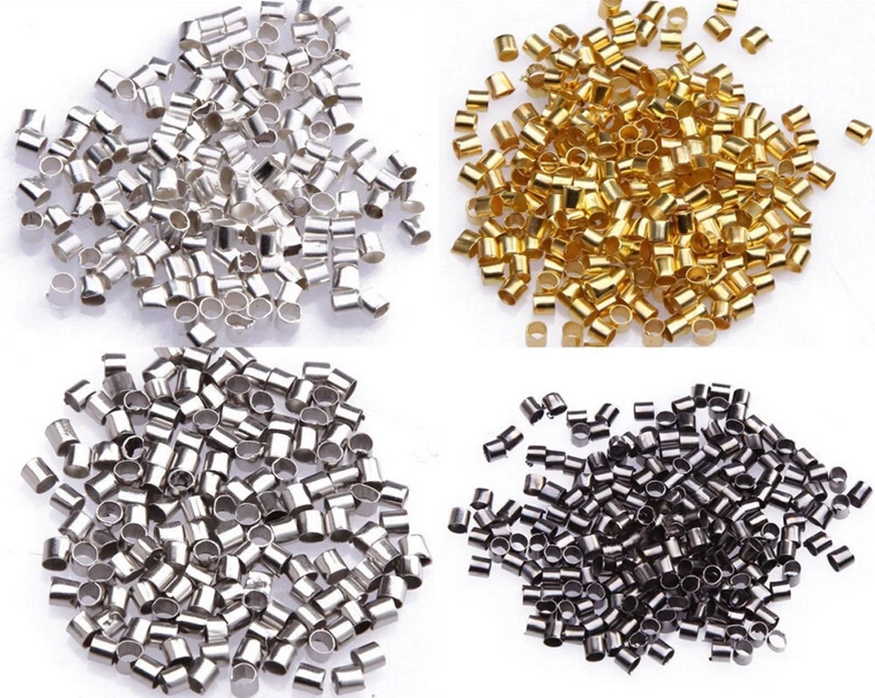 Venta al por mayor 500/1000 piezas cuentas de extremo de crimpado de tubo de plata/oro/negro/bronce de 1,5 mm/2 mm Foto 1 de 4