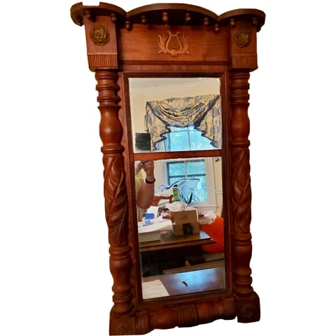 Antique hand carved Sheraton Empire Mirror 19th Century Cover