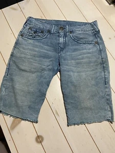 True Religion Jean Shorts Men's 31 Ricky Relaxed Straight Raw Hem Distressed - Picture 1 of 11