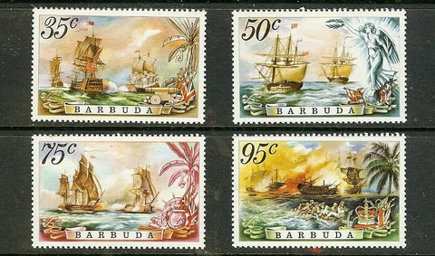 BARBUDA, SCOTT # 209-212, SET OF 4 BATTLE OF THE SAINTS, SHIPS, YEAR 1975 Cover