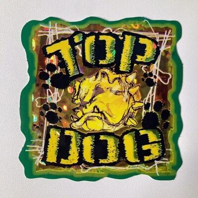 Bulldog Top Dog Street Slangs Vending Sticker Prismatic Green Yellow Holographic - Image 1 of 2