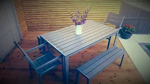 garden furniture quality Aluminium and polywood pastel grey 6 seater 4 benches - Picture 1 of 6