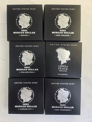 Complete 2021 Morgan & Peace Silver Dollar Set Commemorative  P, D, S, CC, O - Image 1 of 4
