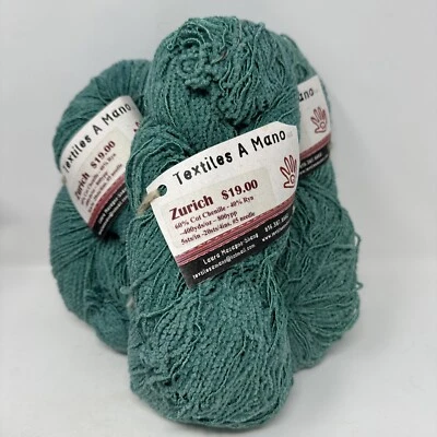 3 Skeins RARE Textiles A Mano Zurich Chenille Rayon Yarn Teal Green 1,200 Yds! - Image 1 of 4