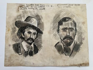 Vintage Charcoal Drawing “ Tom Pickett” by Bill Rakocy Western Sketch - Picture 1 of 5
