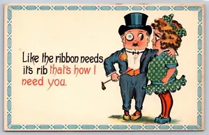 "Like the Ribbon Needs Its Rib" Love-Themed Illustration Postcard | Unused USA - Picture 1 of 3