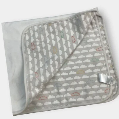 Gymboree Unisex Baby Blanket Gray White Rain Cloud Swaddle Receiving Embroidered - Image 1 of 4