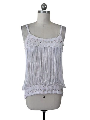 Top camisola tejida Ashley Stewart para mujer 2X blanco con cuentas flecos ganchillo boho Foto 1 de 4