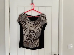 Klass black animal print cowl neckline top size M - Picture 1 of 3