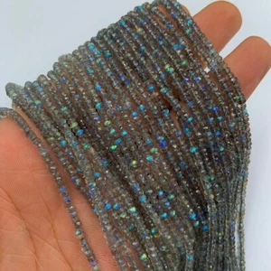 AAA++ Blue Flashy Rainbow Labradorite 3-4MM Faceted Rondelle Gemstone Beads 13" - Picture 1 of 12