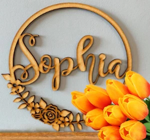 Personalized MDF Birthday Sign Hoop Wooden Ring Circle Names Decoration - Picture 1 of 1