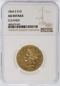 1864-S $10 Gold Liberty NGC AU Details Certified Coin - Cleaned - JJ255 - Picture 1 of 4
