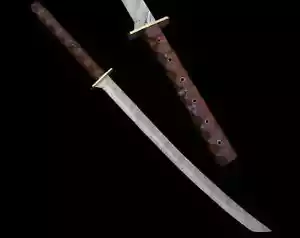 Custom Handmade Damascus Steel Katana Sword with Leather Sheath - Picture 1 of 5