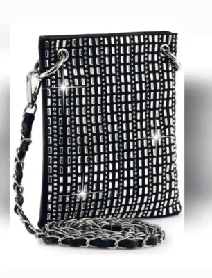 Cartera de teléfono pequeña con diseño negro de diamantes de imitación Foto 1 de 4