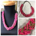 Vintage Seed Beads Pink Gold Braided Necklace Adjustable Choker Collar 26.5"