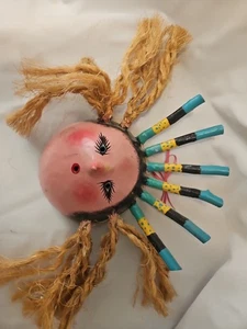 Mexikanische Volkskunst Kokosnuss Muschel Maske handbemalt Wandbehang Deko - Bild 1 von 11