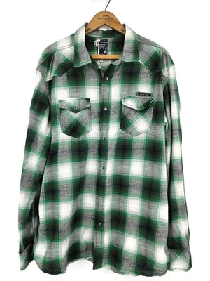 New Diesel Sulphur Western Shirt Mens XXL Green Black Plaid Snap Pearl - Image 1 of 4