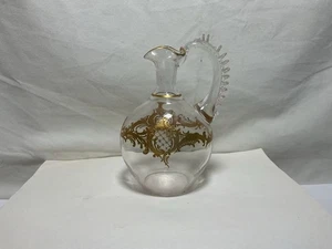 YY5 Vintage Crystal Golden Painted Handmade Handle Art Deco Gorgeous Decanter - Picture 1 of 5