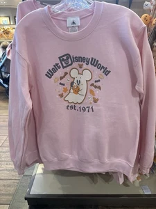 2025 Disney Parks Halloween Mickey Mouse Ghost Sweatshirt Size M Pink - Picture 1 of 1