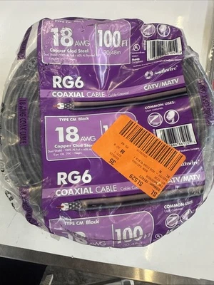 Southwire RG6 Coaxial Cable 18 AWG Dual Shield CATV CM/CL2 Black - Image 1 of 4