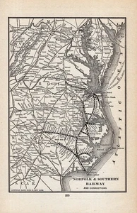 Antike Norfolk & Southern Railway Karte von 1909 Vintage Eisenbahnkarte 2526 - Bild 1 von 3
