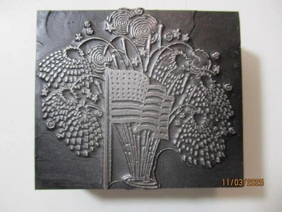 Printing Letterpress Printer Type Block Fireworks & American Flag Print Cut - Image 1 of 4