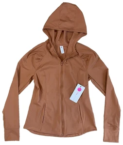YOGALICIOUS L Large LUX Jacket Women Full Zip Hooded Amber Brown Pockets Hoodie - Picture 1 of 16