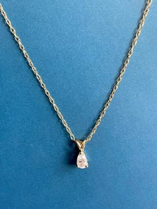Pear cut solitaire diamond necklace 9ct in Yellow Gold  0.45ct - Picture 1 of 5