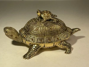 Vintage Bombay Turtle Topaz Jeweled Brass Trinket Jewelry Ring Box ONLY 5.5” - Picture 1 of 24