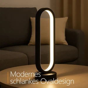 LED Tischlampe modern Touch dimmbar oval Design schwarz blendfrei 32cm - Bild 1 von 6