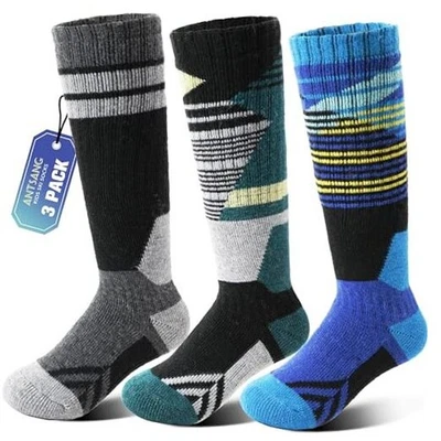 Calcetines de esquí de lana merino para niños 3 pares niños niñas 8-12 años azul/verde/negro Foto 1 de 4
